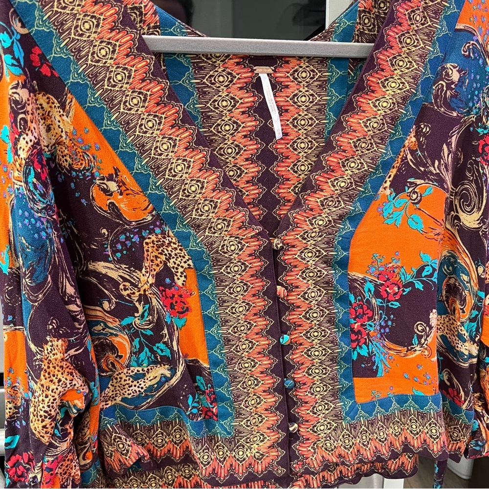 Free People Catch Me If You Can Top Dolman Sleeves Multi Orange XS - Picture 8 of 10